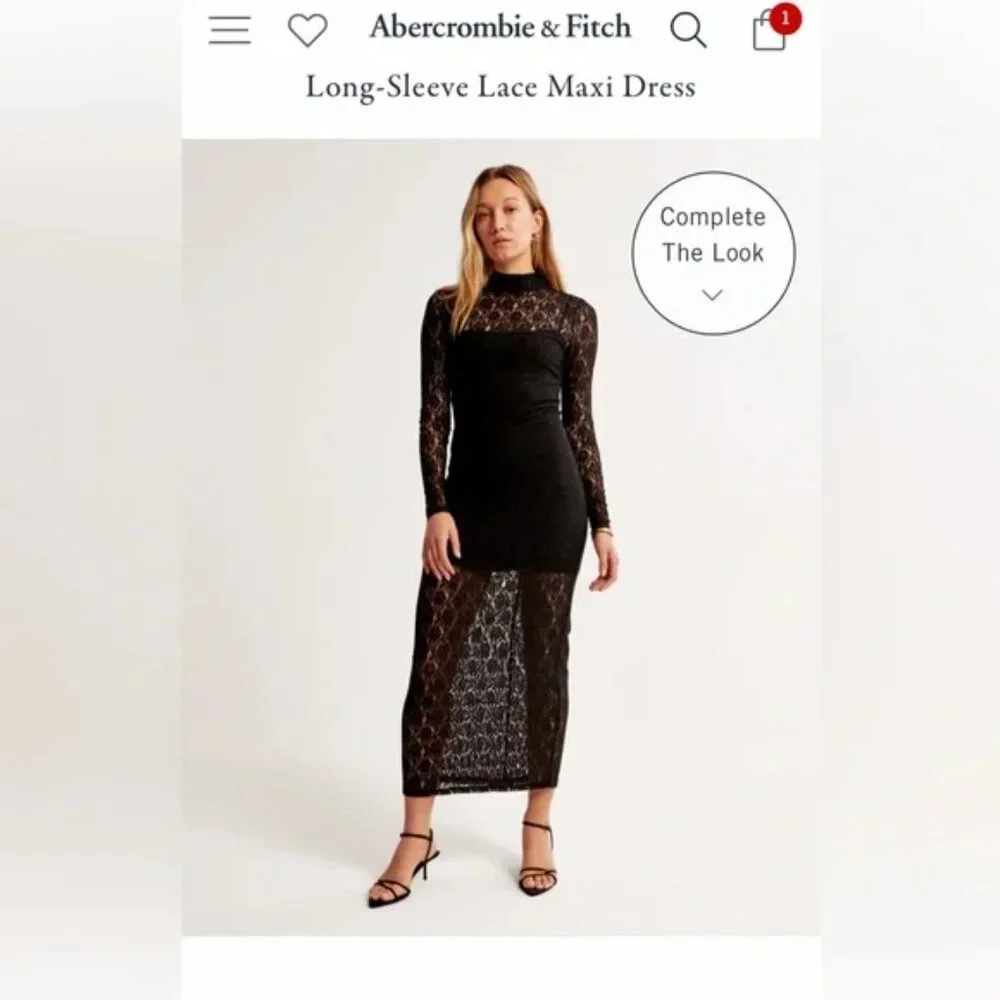 Women's Long-Sleeve Lace Maxi Dress | Abercrombie I SZ XS
